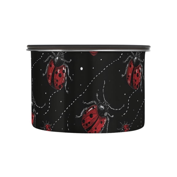 Lady Bug Heart Airtight Coffee Bean Canister 17oz Food Storage Containers with Lids For Gournd, Tea, Sugar, Flour, Rice, Cereal, Candy Cookie Jar