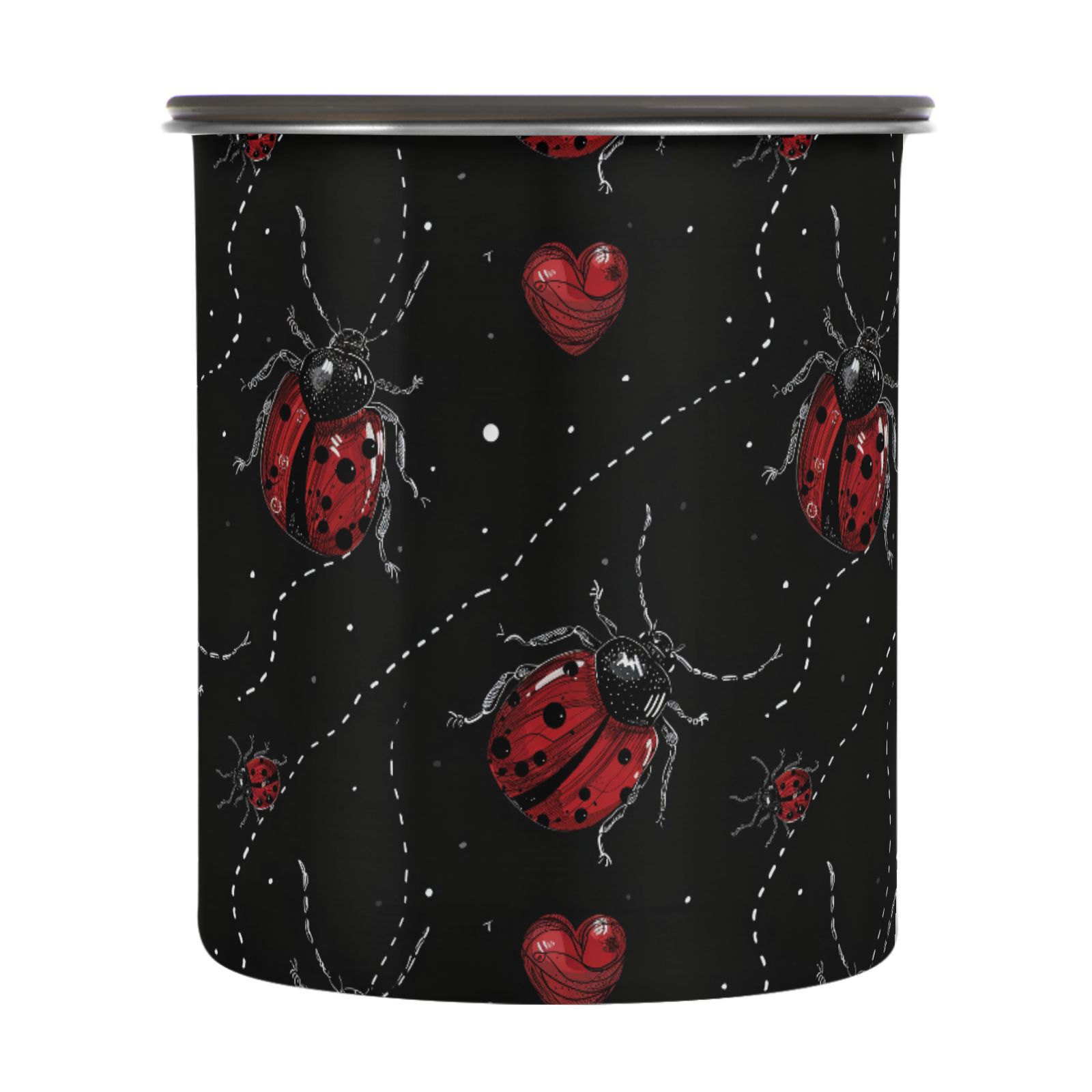 Lady Bug Heart Airtight Coffee Bean Canister 30oz Food Storage Containers with Lids For Gournd, Tea, Sugar, Flour, Rice, Cereal, Candy Cookie Jar