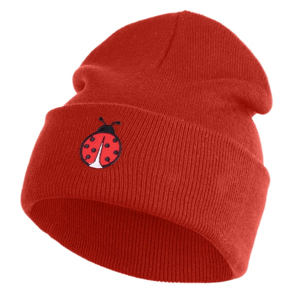 Lady Bug Iron on Patched 12 Inch Long Knitted Beanie - Rust OSFM