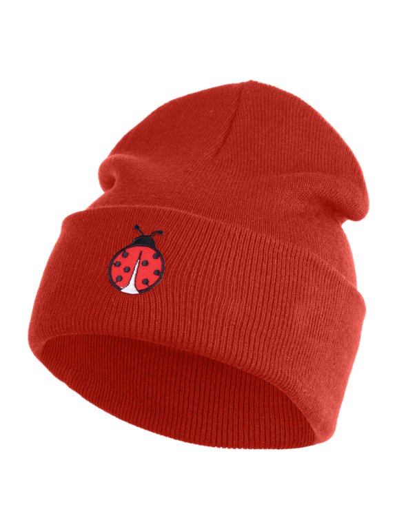 Lady Bug Iron on Patched 12 Inch Long Knitted Beanie - Rust OSFM