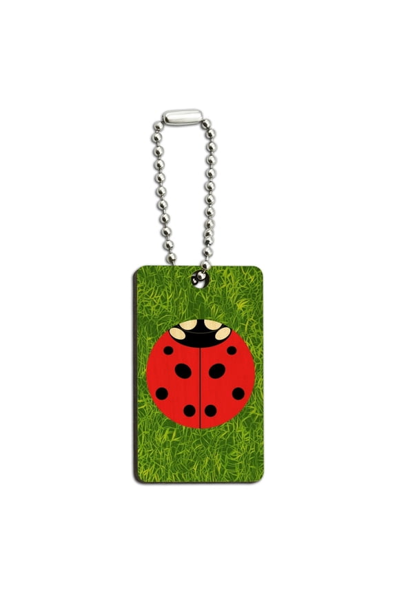 Lady Bug Ladybug Insect Wood Wooden Rectangle Keychain Key Ring