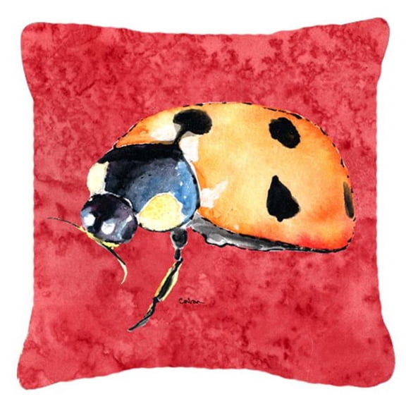 Lady Bug On Red Indoor & Outdoor Fabric Decorative Pillow - Red - 14 x 3 x 14 in.