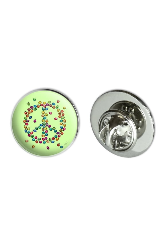 Lady Bug Rainbow Peace Sign Metal 0.75" Lapel Hat Pin Tie Tack Pinback