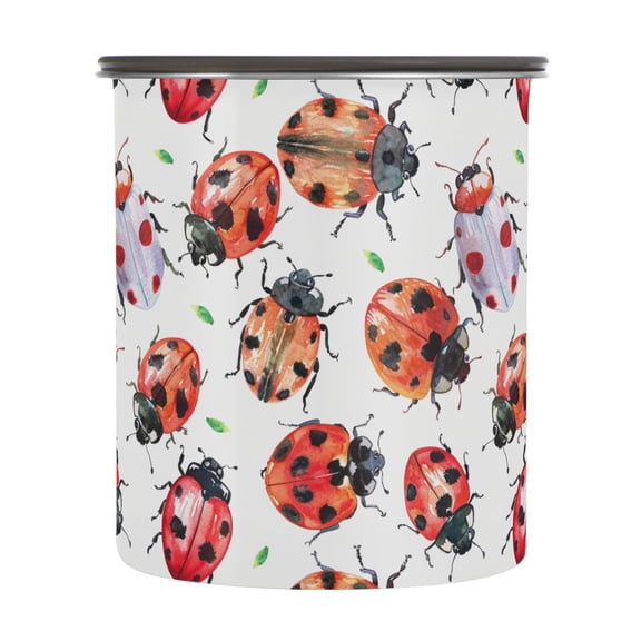 Lady Bug Watercolor Airtight Coffee Bean Canister 30oz Food Storage Containers with Lids For Gournd, Tea, Sugar, Flour, Rice, Cereal, Candy Cookie Jar