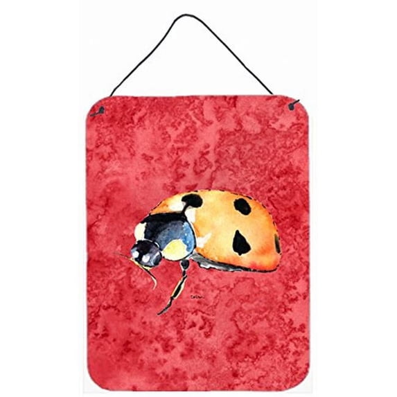 Lady Bug on Red Aluminium Metal Wall Or Door Hanging Prints - 12 x 16 in.