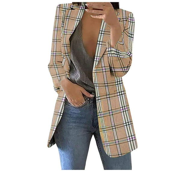 Lady Business Casual Plus Size Long Sleeve Work Jackets Lapel Open Front With Pockets