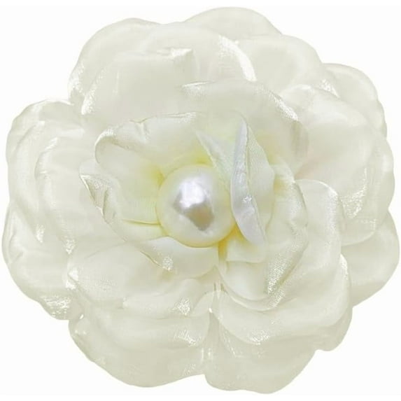 Lady Camellia Flower Brooch Pin for Women Girls Elegant Fabric Shell Pearl Hat and Hair Clips Brooches Lapel Pins Cocktail Tea Party Costume Dress Accessories Wedding Holiday Jewelry Gift