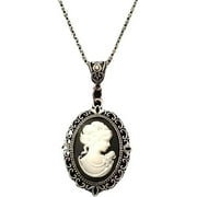 Lady Cameo Enamel Pendant Silver Plated Chain,Oval Lady Maiden Cameo Necklace