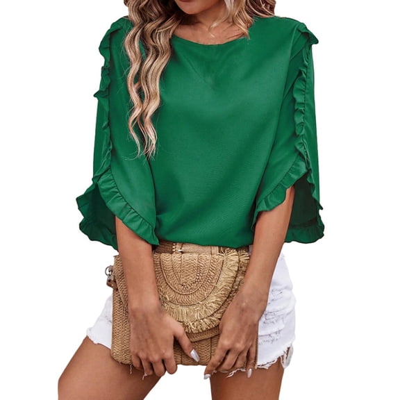 Lady Casual Short Sleeve Elegant Outfits Short Sleeve Blouse Daily Fashion Y2k Clothes Sweet Spice Personality Style Clothes for Woman Poleras Mujer Green S