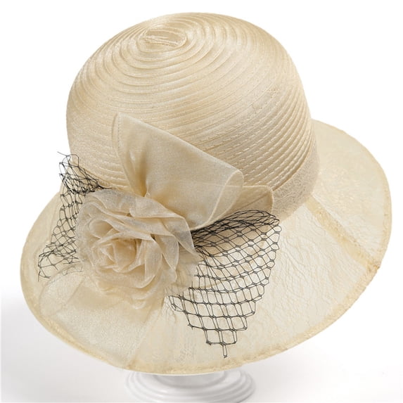 Lady Church Derby Dress Cloche Hat Elegant Fascinator Organza Floral Tea Women Cute Soft Lightweight Hat for Daily Travel Party Wedding
