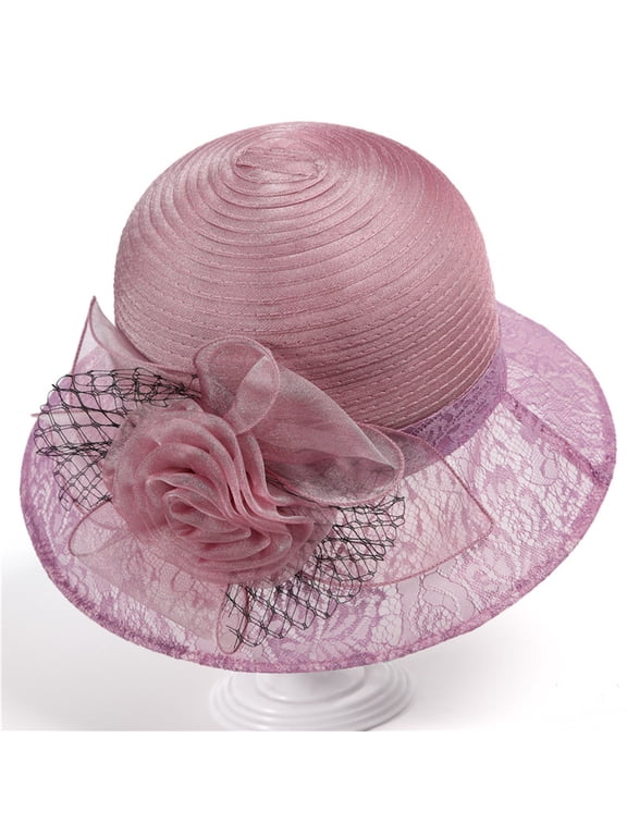 Lady Church Derby Dress Cloche Hat Elegant Fascinator Organza Floral Tea Women Cute Soft Lightweight Hat for Daily Travel Party Wedding