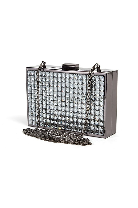 2015-6 Gem Embellished Bag With Metallic Casing, Pewter
