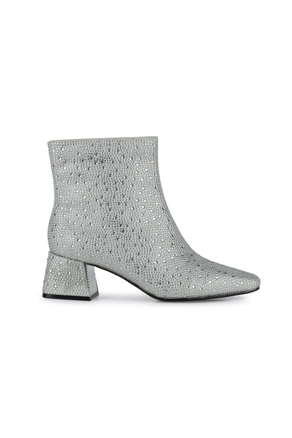 BRAVO Rhinestone Block Heel Bootie, Silver, 10