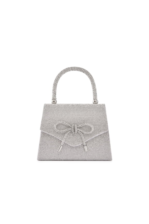 CELINA Rhinestone Covered Bow Detail Evening Clutch Bag, Silver