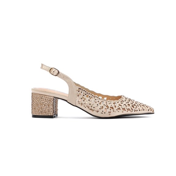 Lady Couture DONNA Rhinestone Satin Block Heel Slingback, Gold, 6