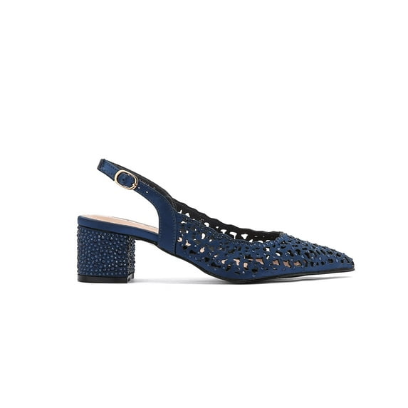 Lady Couture DONNA Rhinestone Satin Block Heel Slingback, Navy, 13