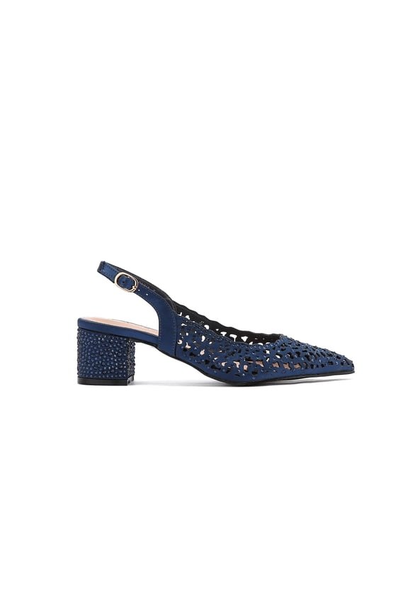 DONNA Rhinestone Satin Block Heel Slingback, Navy, 7