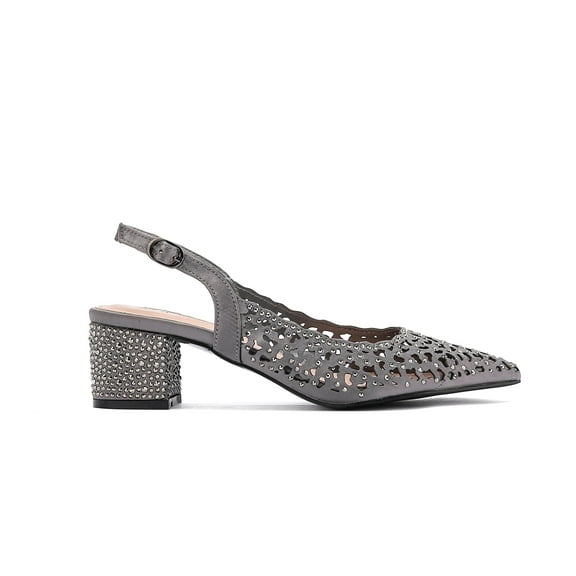 Lady Couture DONNA Rhinestone Satin Block Heel Slingback, Pewter, 13