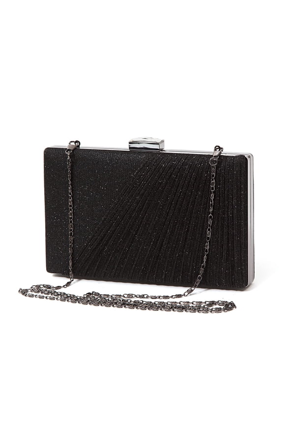 DRESSY SHIRRED GLITTER FABRIC CLUTCH BAG, SUZIE (Black)