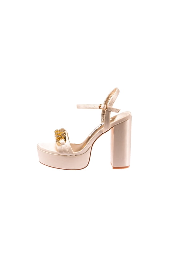 Dance Platform Sandal with Chain Ornament, Ivory, 6