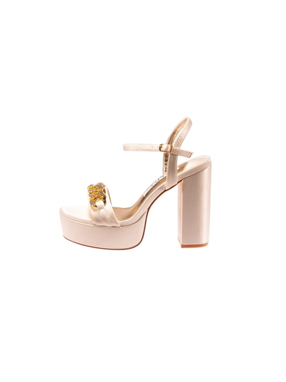 Dance Platform Sandal with Chain Ornament, Ivory, 9