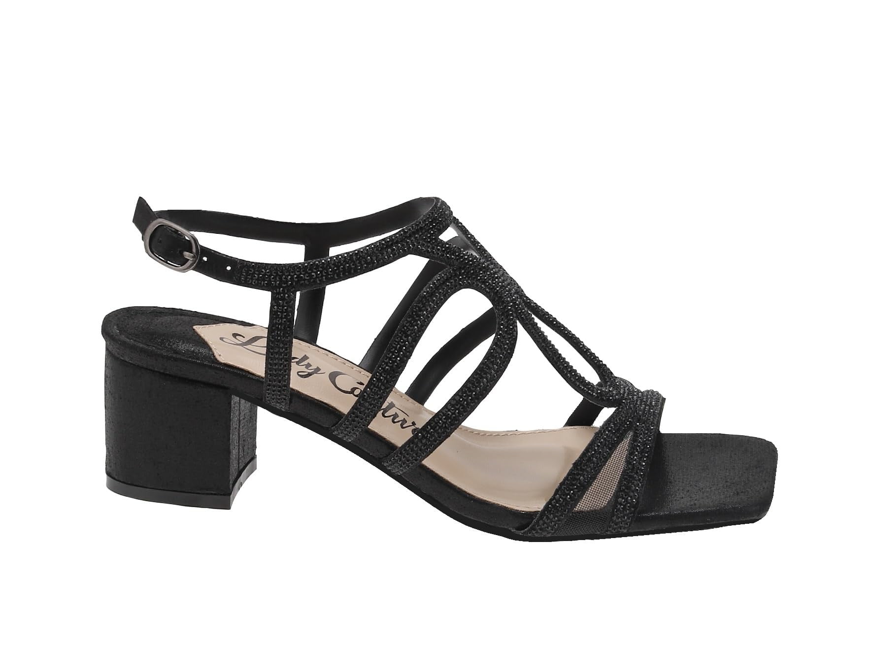 Lady Couture DAZZLE Gold 2-Inch Mid Block Heel Rhinestone Sandal
