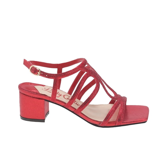 Lady Couture Devine Rhinestone Block Heel Dressy Sandal, Red, 4