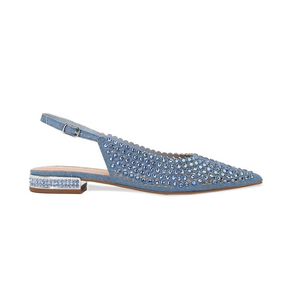 Lady Couture EMMY Multi Jewels Flat Slingbacks, Blue Denim, 8
