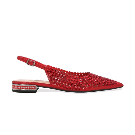 Lady Couture EMMY Multi Jewels Flat Slingbacks, Red, 10