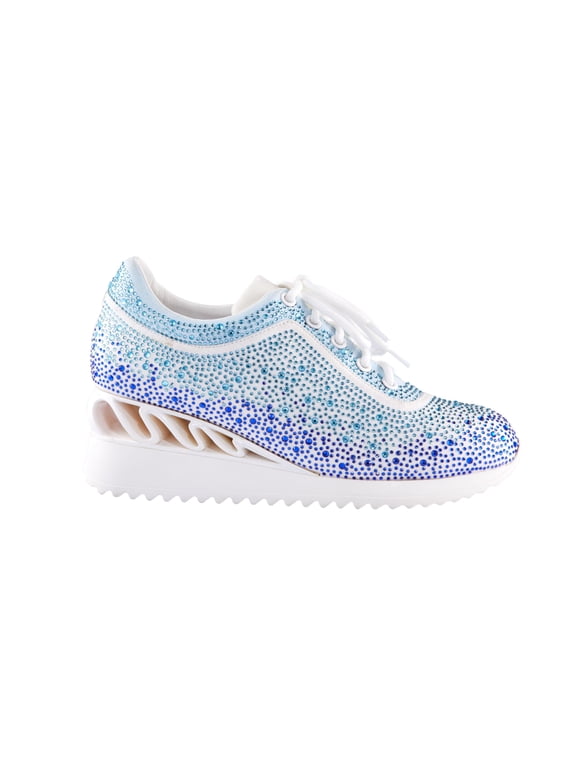 Jackpot Glitz Fashion Athletic Sneaker On A Spring Look Wedge, Blue. 10