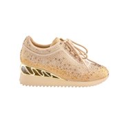 Lady Couture Jackpot Glitz Fashion Athletic Sneaker On A Spring Look Wedge, Gold. 8