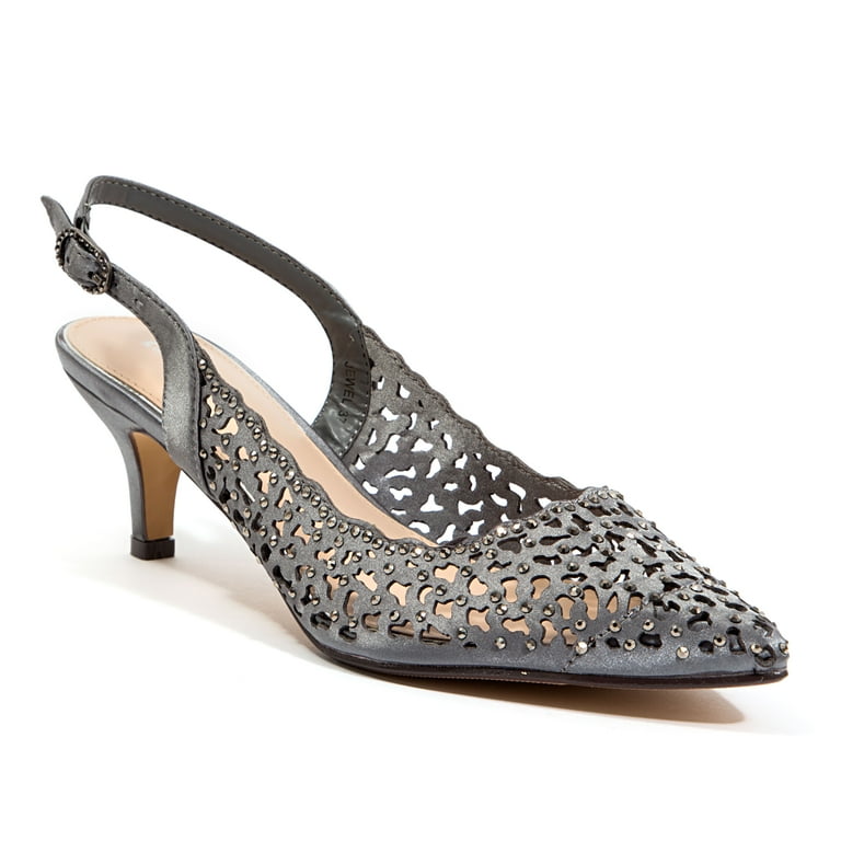 Lady Couture Jewel Dressy 2.5 Inch Heel Shoes Pewter 41