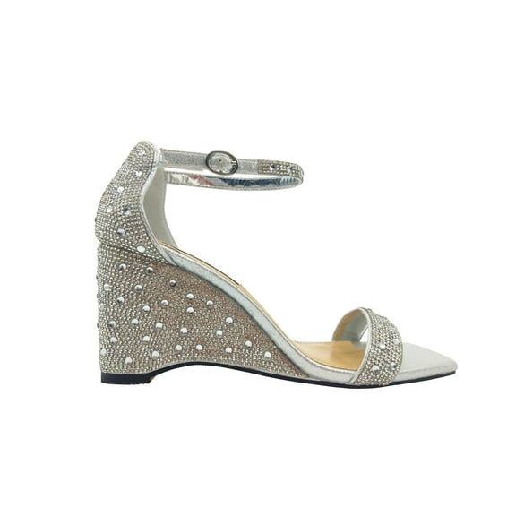 Lady Couture KLOE Rhinestone Wedge Heel Sandal, Silver, 9