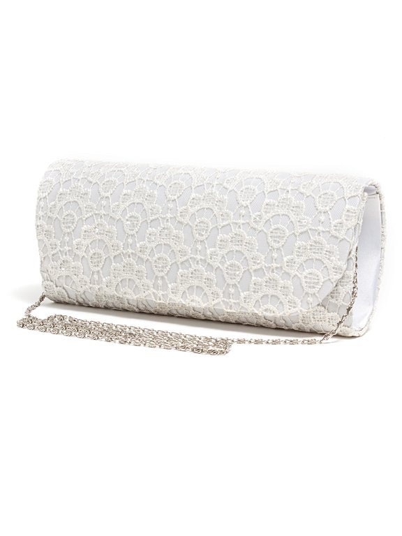 Lacey Sequin & Lace Clutch Bag, Offwhite
