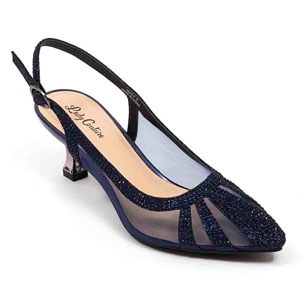 Lady Couture Navy MACY Rhinestone Trimmed Slingback with 2.5" Heel (7