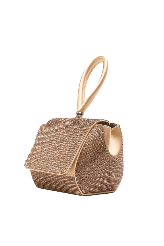 RENE Architectural Rhinestone Evening Bag, Gold