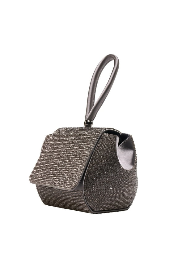 RENE Architectural Rhinestone Evening Bag, Pewter