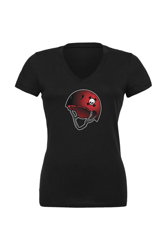 Lady Death Roller Derby Helmet Black Juniors V-Neck T-Shirt - Medium