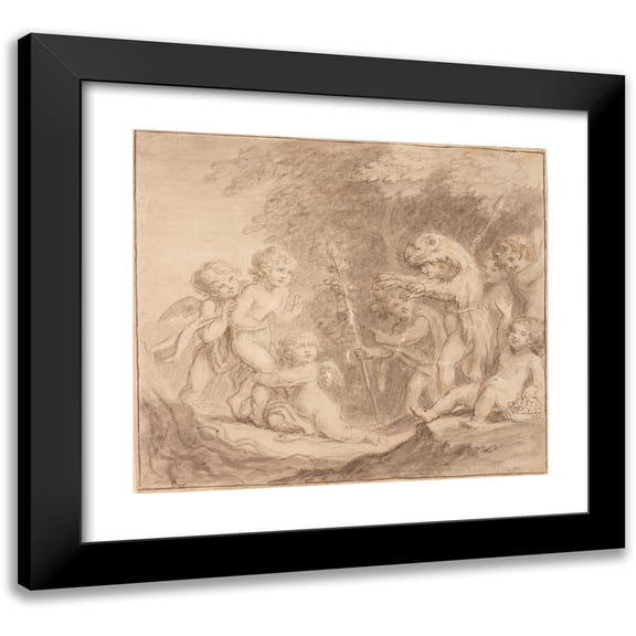 Lady Diana Beauclerk 14x12 Black Modern Framed Museum Art Print Titled - Amorini Playing in a Woodland Setting (18th Century)