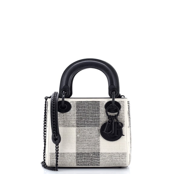 Lady Dior Chain Bag Crystal and Sequin Embellished Checkered Leather Mini By Rebag