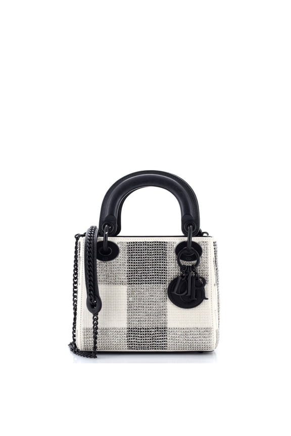 Lady Dior Chain Bag Crystal and Sequin Embellished Checkered Leather Mini By Rebag