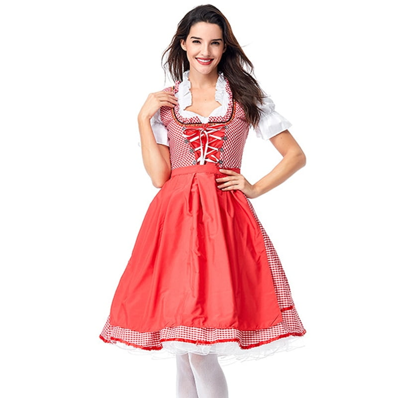 Lady Dirndl Oktoberfest Costume Alps Traditional Plaid Dress Pubs ...