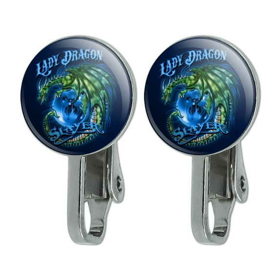 Lady Dragon Slayer Motorcycle Biker Novelty Clip-On Stud Earrings