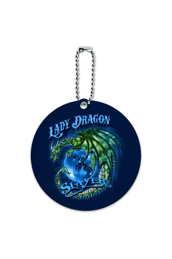 Lady Dragon Slayer Motorcycle Biker Round Luggage ID Tag Card Suitcase Carry-On