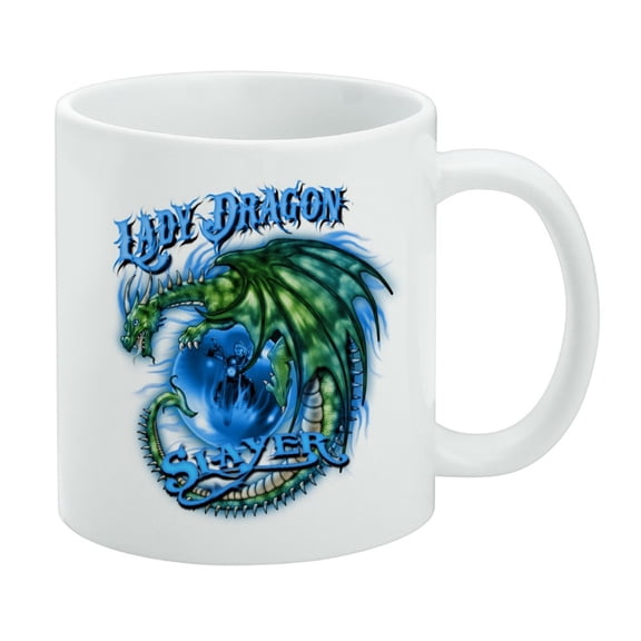 Lady Dragon Slayer Motorcycle Biker White Mug