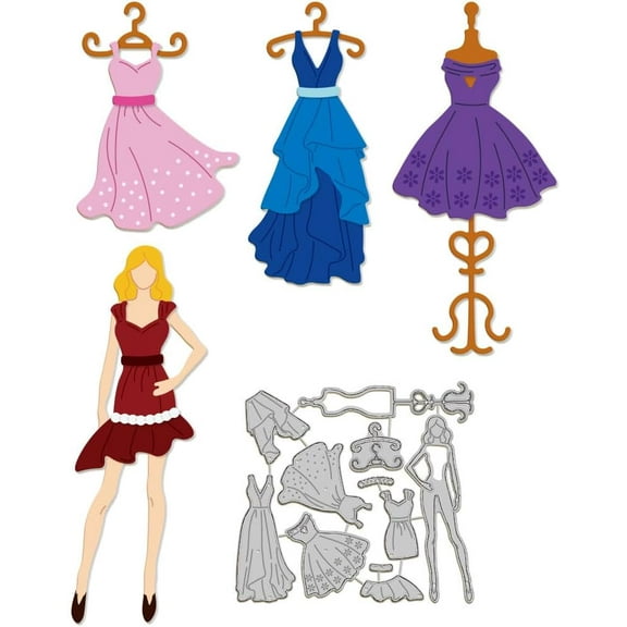 Lady Dress Hanger Skirt Cutting Dies for DIY DIY Scrapbooking Metal Princess Dress Die Cuts Embossing Stencils Template for DIY Paper Card Making Decoration Album