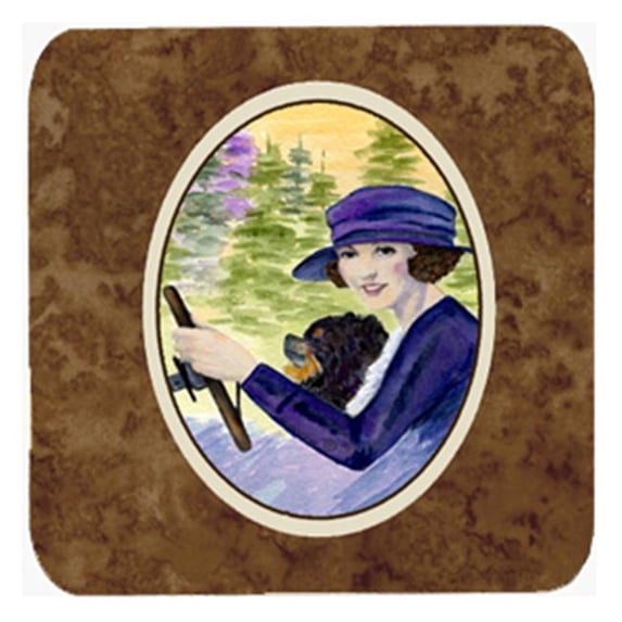 Lady Driving With Her Pomeranian Foam Coasters, Set Of 4