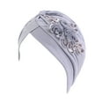 thumbnail image 1 of Lady Elastic Headscarf Hat qinhaie Pre-Tied Braid Ethnic Bohemian Adjustable Cap, Muslim Hijab Headwrap with Ruffle Beading Splicing Model, Chemo Patient Hair Cover Lace Up Grey One Size, 1 of 3