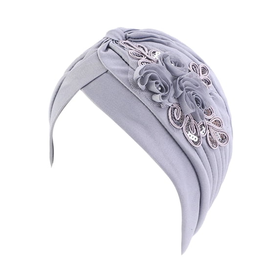Lady Elastic Headscarf Hat qinhaie Pre-Tied Braid Ethnic Bohemian Adjustable Cap, Muslim Hijab Headwrap with Ruffle Beading Splicing Model, Chemo Patient Hair Cover Lace Up Grey One Size
