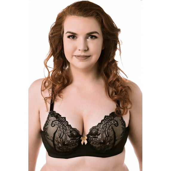 Lady Emprezz USA-1000-Black-44D Underwire Padded Contour Cup Rizzo Bra, Black - Size 44D